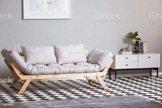 SuperFutonMaker Gray Fabric Futon with Wooden Frame